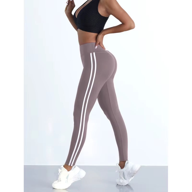 Yoga Leggings Women Striped Slim Sports Pants High Waist Hip Liftting Casul Tights Workout Running Stretchy Gym Leggings