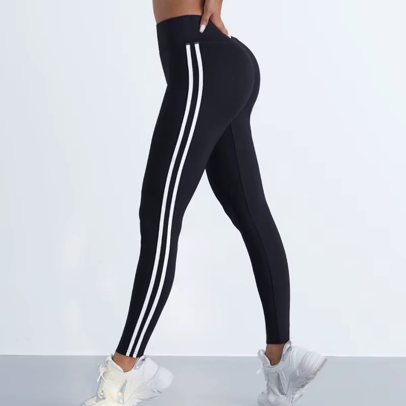 Yoga Leggings Women Striped Slim Sports Pants High Waist Hip Liftting Casul Tights Workout Running Stretchy Gym Leggings