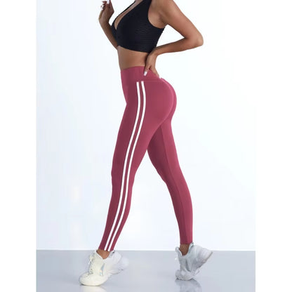 Yoga Leggings Women Striped Slim Sports Pants High Waist Hip Liftting Casul Tights Workout Running Stretchy Gym Leggings